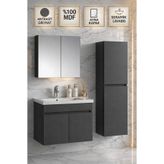 Multi Series 55 cm + 35 cm Antrasit Gri Mat Asma Banyo Dolabı Takımı - Seramik Lavabolu Aynalı Banyo Dolap Seti