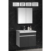 Multi Series 55 cm Beyaz Antrasit Gri Mat Asma Banyo Dolabı Takımı - Seramik Lavabolu Aynalı Banyo Dolap Seti