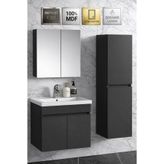 Multi Series 65 cm + 35 cm Antrasit Gri Mat Asma Banyo Dolabı Takımı - Seramik Lavabolu Aynalı Banyo Dolap Seti