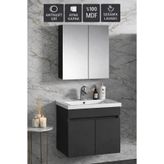 Multi Series 65 cm Antrasit Gri Mat Asma Banyo Dolabı Takımı - Seramik Lavabolu Aynalı Hazır Banyo Dolap Seti