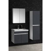 Multi Series 65+35 cm Beyaz Kasa Antrasit Gri Mat Asma Banyo Dolabı Takımı - Seramik Lavabolu Aynalı Banyo Dolabı