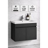 Multi Series 80 cm Antrasit Gri Mat Asma Banyo Alt Dolabı - Seramik Lavabolu MDF Banyo Alt Dolabı