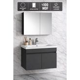Multi Series 80 cm Antrasit Gri Mat Banyo Dolabı Takımı - Seramik Lavabolu Aynalı Banyo Seti