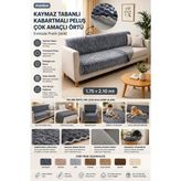 Munico 3 Adet Lüks Dokulu Kaydırmaz Koltuk Örtüsü Modern Kanepe Şalı Ultra Yumuşak Kabartmalı Peluş - 170 x 210 cm - Antrasit - Gri