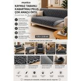 Munico Modern Lüks Peluş Koltuk Şalı Kaydırmaz Kanepe Koruyucu Çok Amaçlı Kaymaz Peluş Koltuk Örtü - 170 x 210 cm - Antrasit - Gri