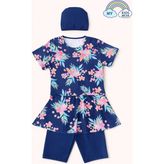 My Kids Wear Kız Çocuk Desenli Şortlu Bone’li Mayo Takımı 12571 - Lacivert - 8 - 9 Yaş