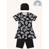 My Kids Wear Kız Çocuk Desenli Şortlu Bone’li Mayo Takımı 12573 - Siyah - 7 - 8 Yaş