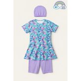 My Kids Wear Kız Çocuk Desenli Şortlu Bone’li Mayo Takımı 12574 - Lila - 15 - 16 Yaş