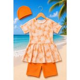 My Kids Wear Kız Çocuk Desenli Şortlu Bone’li Mayo Takımı 12872 - 8 - 9 Yaş - Turuncu