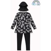 My Kids Wear Kız Çocuk Tesettür Mayo 3’lü Takım (Üst + Tayt + Bone) 12565 - Siyah - Beyaz - 9 - 10 Yaş