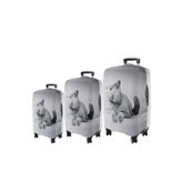 My77 Gri Kedi Valiz Kılıfı / Bavul Koruyucu Örtüsü Büyük, Orta, Kabin Boy Set