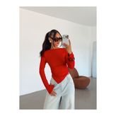 myd Asimetrik Yan Drape Bluz - Kırmızı