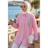 N.S NEVA STYLE Düğmeli Pembe Tesettür Gömlek 10084P