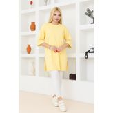 nacar çarşı Kadın Limon Sarısı Oversize Tunik Tişört – Yarım Kollu, Yuvarlak Yaka, Rahat Kesim
