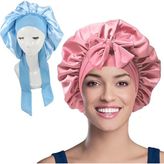 Nacario Wubayı 2 Adet Saten Uyku Kapısı, Ipek Kaput Saç Şal Uyku Için, Saç Bonnet Banyo Için, Kravat Bandı Kadınlar Için Uzun Kıvırcık Örgü Saç, Pembe, Mavi, L