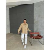 Nakışlı Ham Keten Gömlek - Vizon