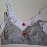 Nariya Kadın Büyük Beden Pamuklu 2'li 2 Adet D Cup Sütyen Penye Toparlayıcı Sütyen Günlük Rahat Iç Giyim - 105 - Gri - Beyaz