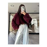 NATUFIAN STORE Kadın Bordo Sakallı Yumoş Basic Triko Kazak