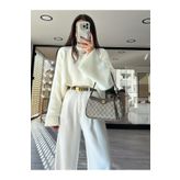 NATUFIAN STORE Kadın Ekru Sakallı Yumoş Basic Triko Kazak