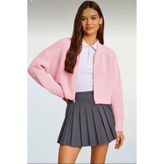 NATUFIAN STORE Kadın Pembe Basic Fermuarlı Triko Hırka