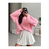 NATUFIAN STORE Kadın Pembe Sakallı Yumoş Basic Triko Kazak