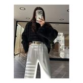 NATUFIAN STORE Kadın Siyah Sakallı Yumoş Basic Triko Kazak