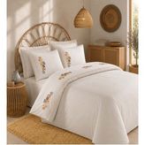 Naturel & Hardal Çift Kişilik Dantelli Yaprak Nakışlı Nevresim Takımı