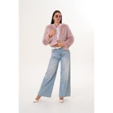 Navy Crop Boy Basic Yaka Tüylü Ceket - M - Pembe