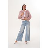 Navy Crop Boy Basic Yaka Tüylü Ceket - Pembe