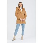 Navy Rabbit Kürk Kapsonlu Ceket - S - M - Camel