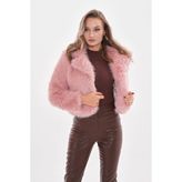 Navy Yakalı Crop Boy Ceket - Pembe
