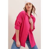 Nazline Kadın Oversize Basic Uzun Kol Gömlek - XL - Fuşya
