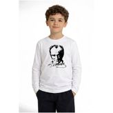 ND Kız-Erkek Çocuk Siyah Atatürk Baskılı Beyaz Renk Rahat Kalıp Uzun Kol T-Shirt