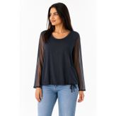 Neden Tekstil Kadın Transpran Kollu Siyah Bluz - 46 - Siyah