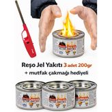 Neler Geldi Neler Çakmak Hediyeli Reşo Jel Yakıt Teneke Kutu 200 gr Net 3 Adet Osmalı Ocak Yakıtı Kanp Piknik Yakıtı - Gri - 3 Adet + Çakmak