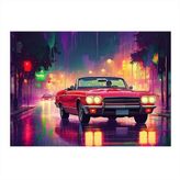 Neon Işıklı Retro Araba Art Mdf Poster 25cmX 35cm
