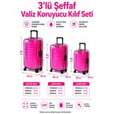 Neon * Pembe * Şeffaf Valiz Koruyucu Kılıf Ve Bavul Koruyucu Kılıf - 3'L Ü Set ( Büyük +Orta + Kabin)