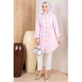 Nervürlü Keten Tunik Pembe