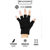 Net Tekstil Siyah Kesik Yarım Örme Eldiven Parmaksız Kışlık Unisex