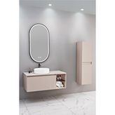 Netdeko Almonde 100 Cm Beyaz Lavabolu Banyo Dolabı Krem - Boy Dolap Dahil