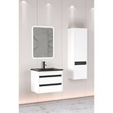 Netdeko Levante 65 Cm Siyah Lavabolu Banyo Dolabı Cmr Aynalı - Boy Dolap Dahil Beyaz