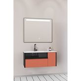 Netdeko Sable 85 Cm Beyaz Lavabolu Banyo Dolabı - Siyah Kiremit Siyah / Kiremit