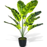 Netten Evime Yapay Çiçek Saksıda Çizgili Muz Yapraklı 12Dal 60cm Salon Çiçeği Yapay Bitki