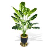 nettenevime Yapay Çiçek Çizgili Muz Yapraklı Salon Çiçeği 18Dal 90*50cm Gold Siyah Vazoda Yapay Bitki