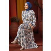 Neva Style Çiçek Desenli Mavi Tesettür Elbise 50251M