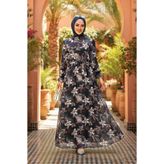 Neva Style - Çiçek Desenli Siyah Tesettür Elbise 29710s