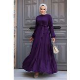 Neva Style Kat Piliseli Mürdüm Tesettür Elbise 22042MU