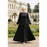 Neva Style Kemerli Siyah Tesettür Elbise 23101S