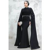 Neva Style Pelerinli Siyah Tesettür Abiye Elbise 4863s