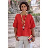 Nevin Kaya Moda Kırmızı Ajurlu Merserize Triko Bluz